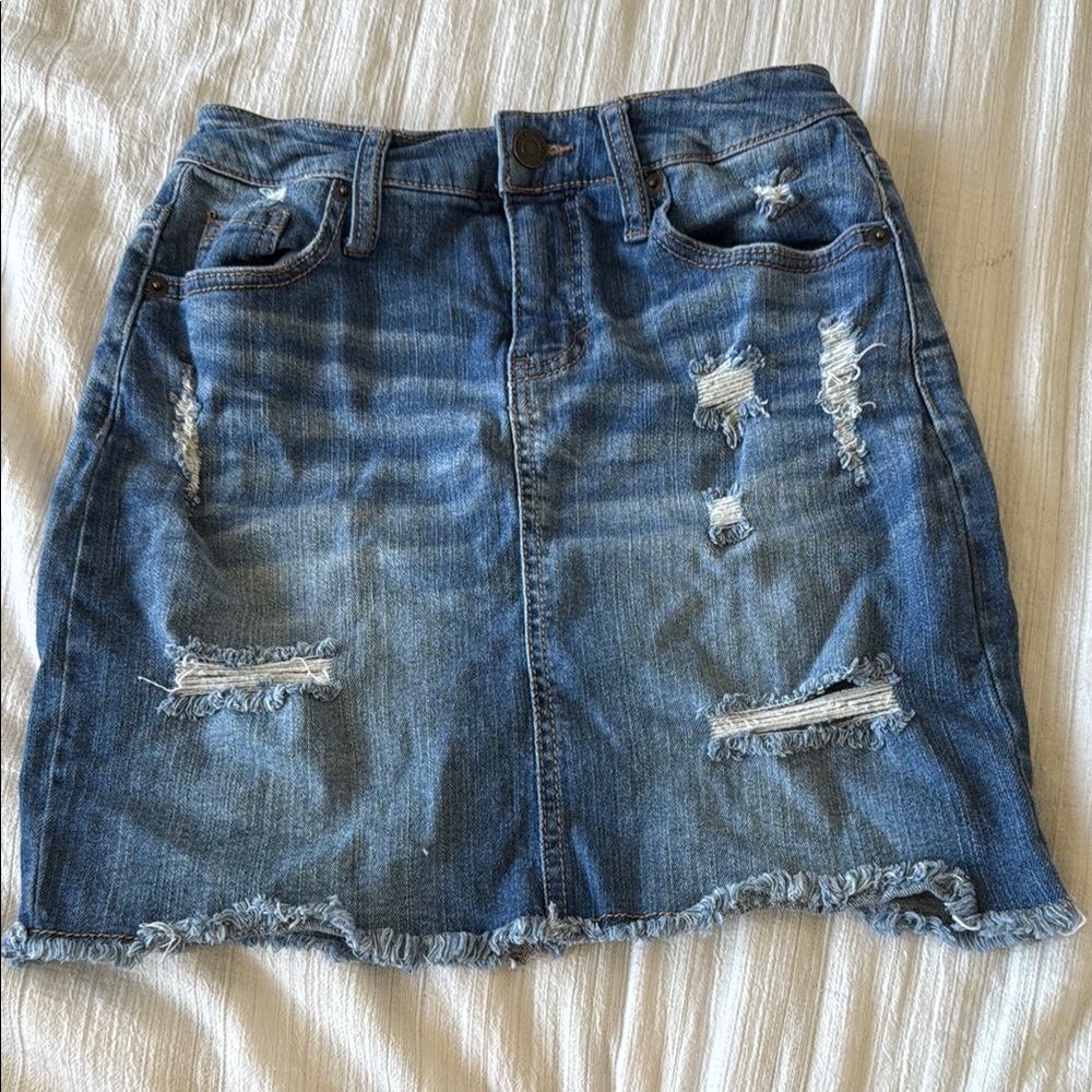 Distressed Blue Denim Skirt